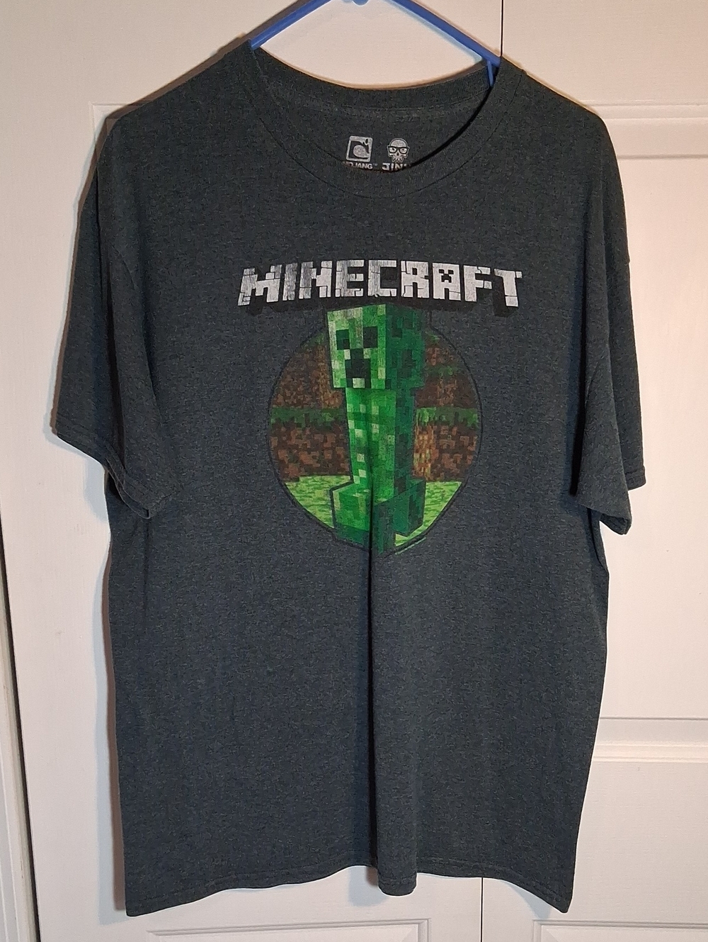 Men's Short Sleeve Tee in Dark Gray with Creeper Graphic-Minecraft